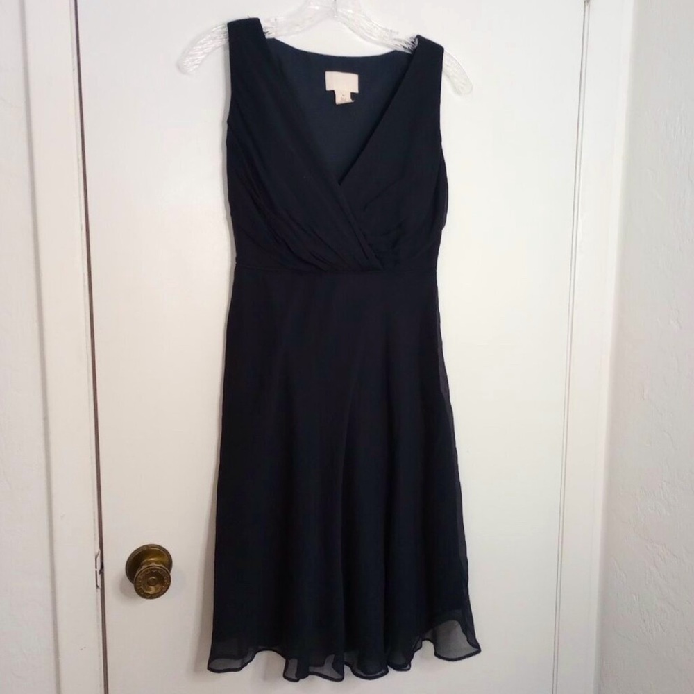 J. Crew Navy Chiffon Silk V-Neck Dress Petite